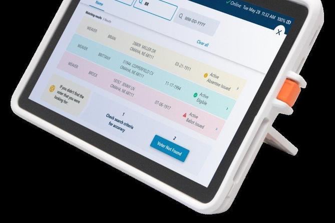 An example of an ExpressPoll electronic pollbook tablet.