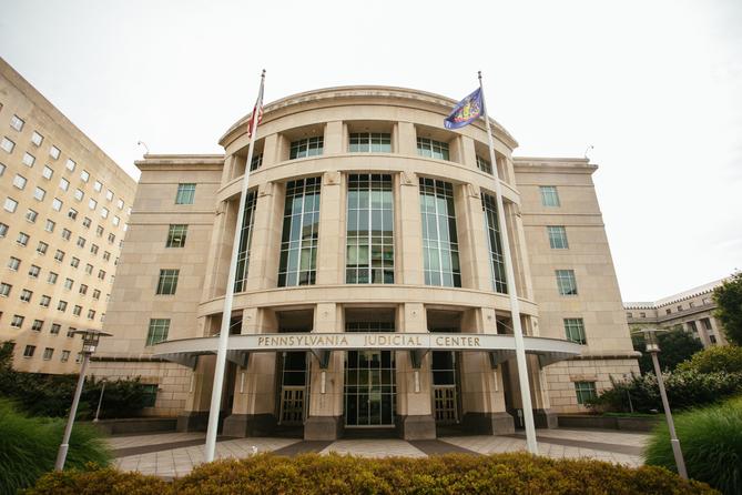 The Pennsylvania Judicial Center, located in Harrisburg, is the home of the Commonwealth Court.