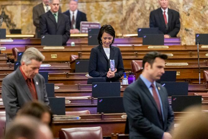 State Rep. Russ Diamond (front left) said he was told to self-quarantine after Rep. Andrew Lewis (front right) tested positive for COVID-19.