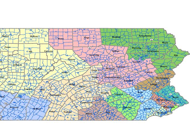 A proposed Pennsylvania congressional map approved by House Republicans and advanced by a state Senate panel.