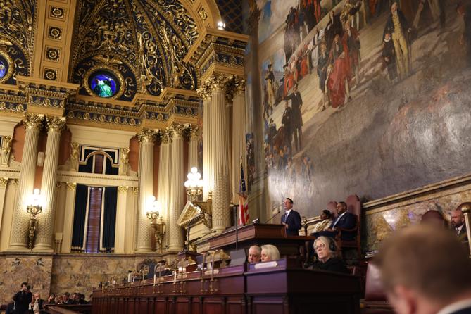 Gov. Josh Shapiro delivers his 2025 budget speech before the legislature.