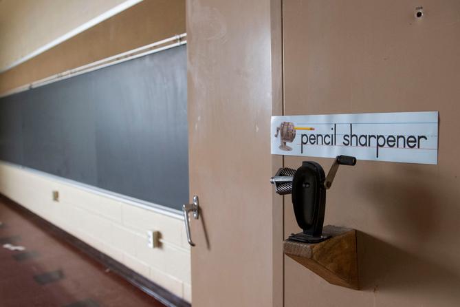 A classroom is seen inside the former Longview Elementary School in Punxsutawney, PA, on April 5, 2023.