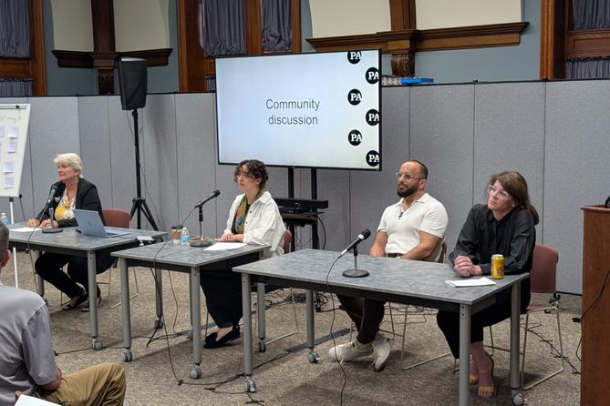 Panelists lead a community conversation at Spotlight PA’s live event in Scranton, Pa. on the state’s mental health system.